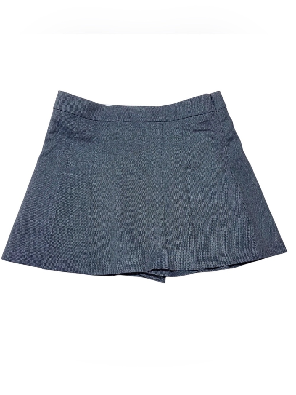 Zara Pleated Denim Chambray Skort Skirt Short XL Blue Mini Low Hem Casual